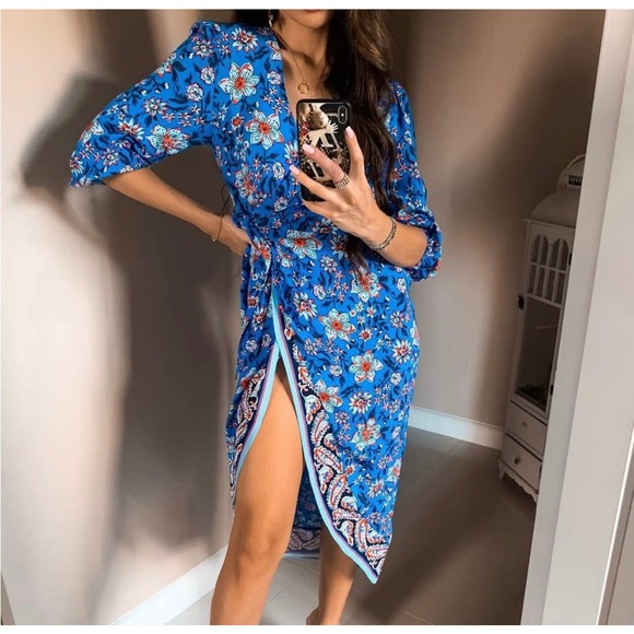 ZARA BLOGGER FAVORITE FLORAL PRINT DRESS BLUE - Picture 10 of 16